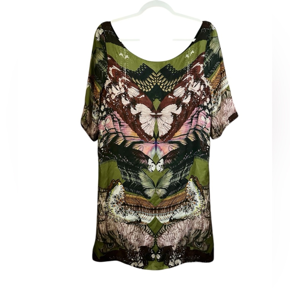 Anthropologie Weston Y2K Butterfly Print Silk Shift Dress Size L